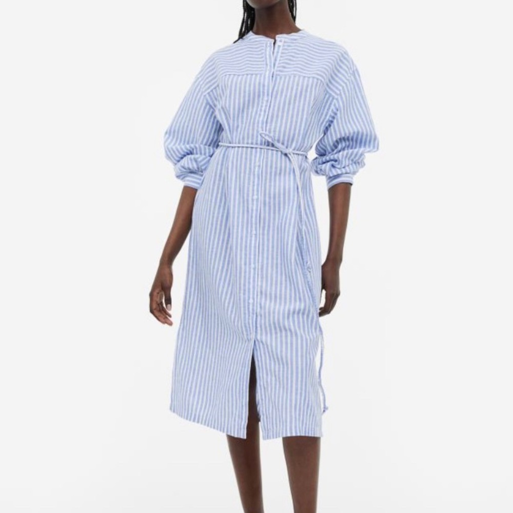 Cotton linen striped shirt dress